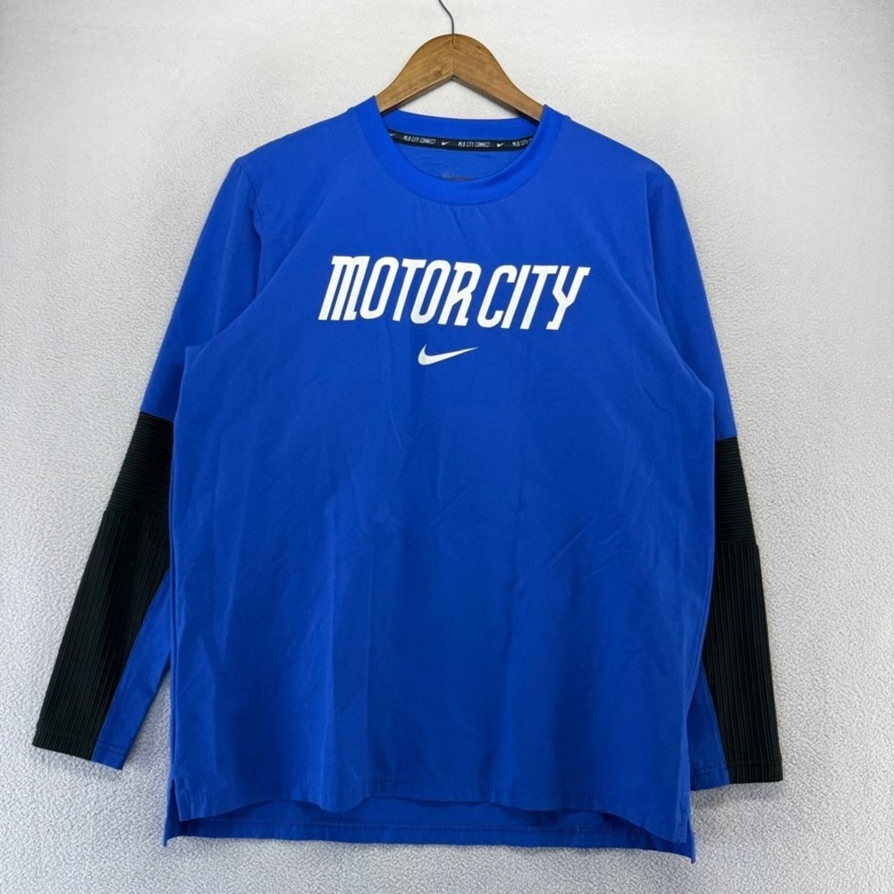 Detroit Tigers Shirt Men's Small Blue Black City Connect Motor City Wind Warmup